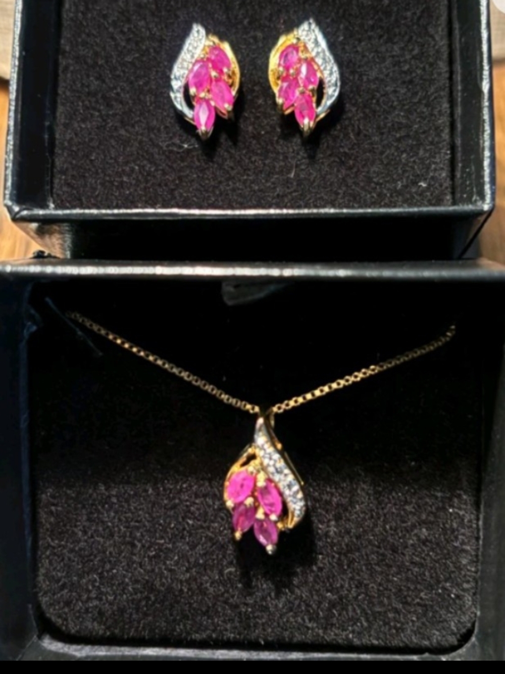 Necklace and Earring Set with Pink Gem Accents